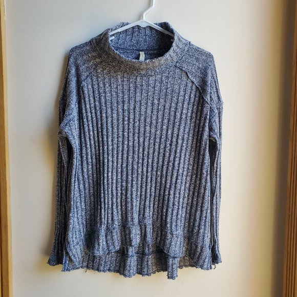 FREE PEOPLE Blue Ribbed Ruffled Sweater - Picture 7 of 16